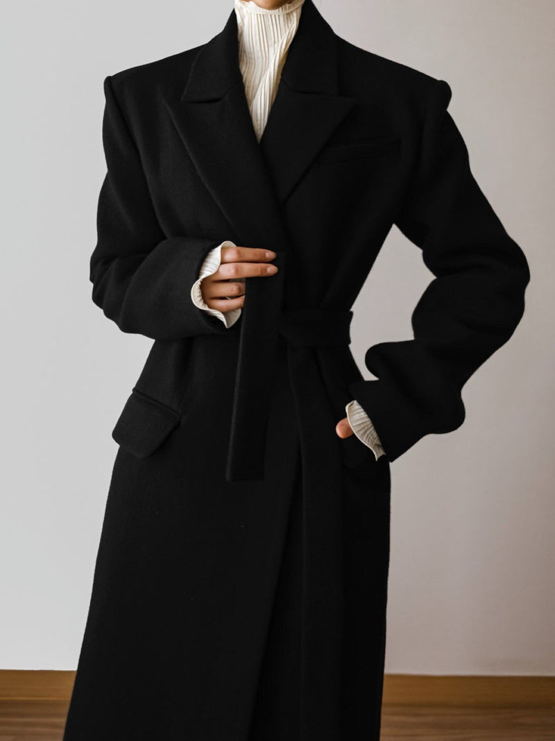 PEAKED LAPEL HERRINGBONE MAXI COAT