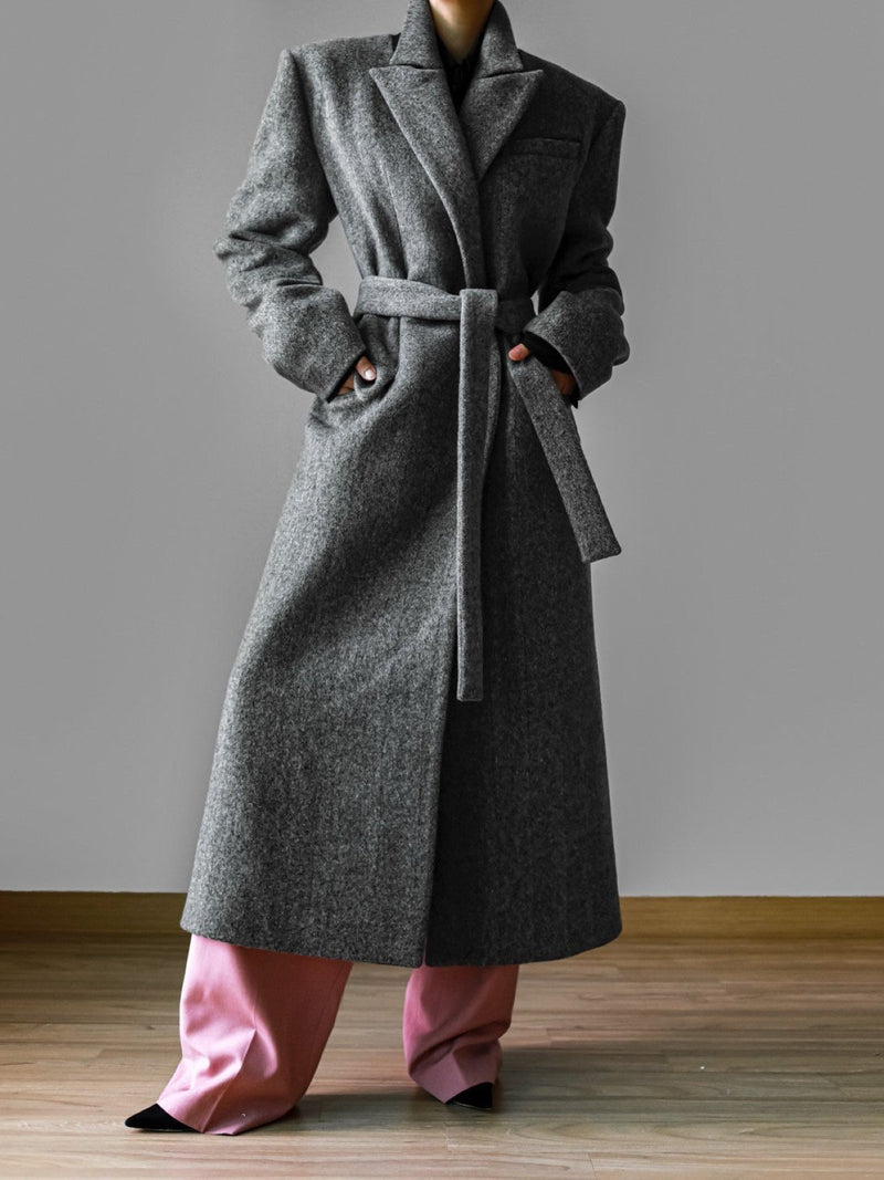 PEAKED LAPEL HERRINGBONE MAXI COAT