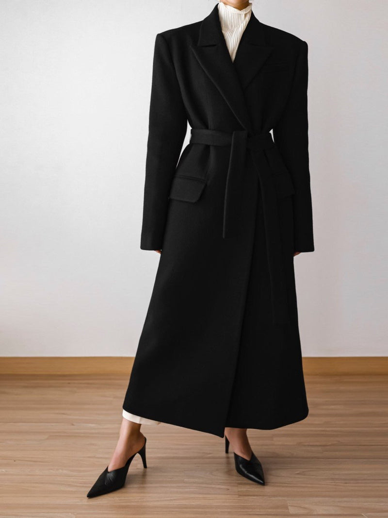 PEAKED LAPEL HERRINGBONE MAXI COAT