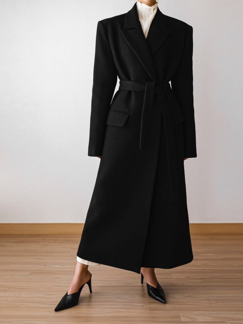 PEAKED LAPEL HERRINGBONE MAXI COAT