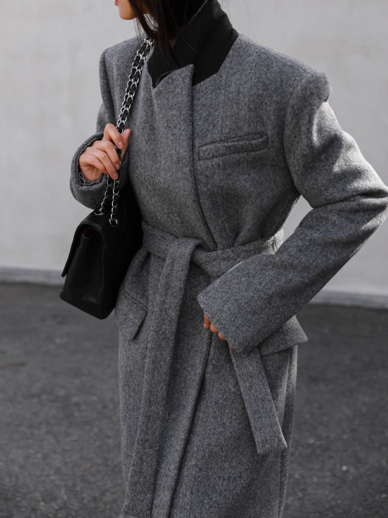 PEAKED LAPEL HERRINGBONE MAXI COAT