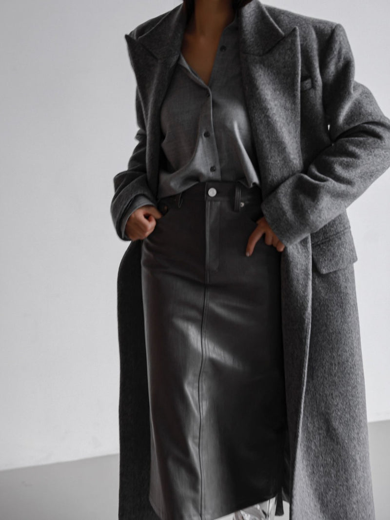 PEAKED LAPEL HERRINGBONE MAXI COAT