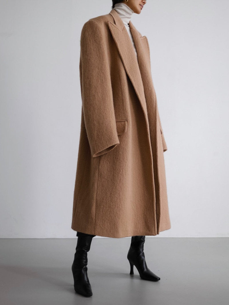 PEAKED LAPEL MOHAIR MAXI COAT