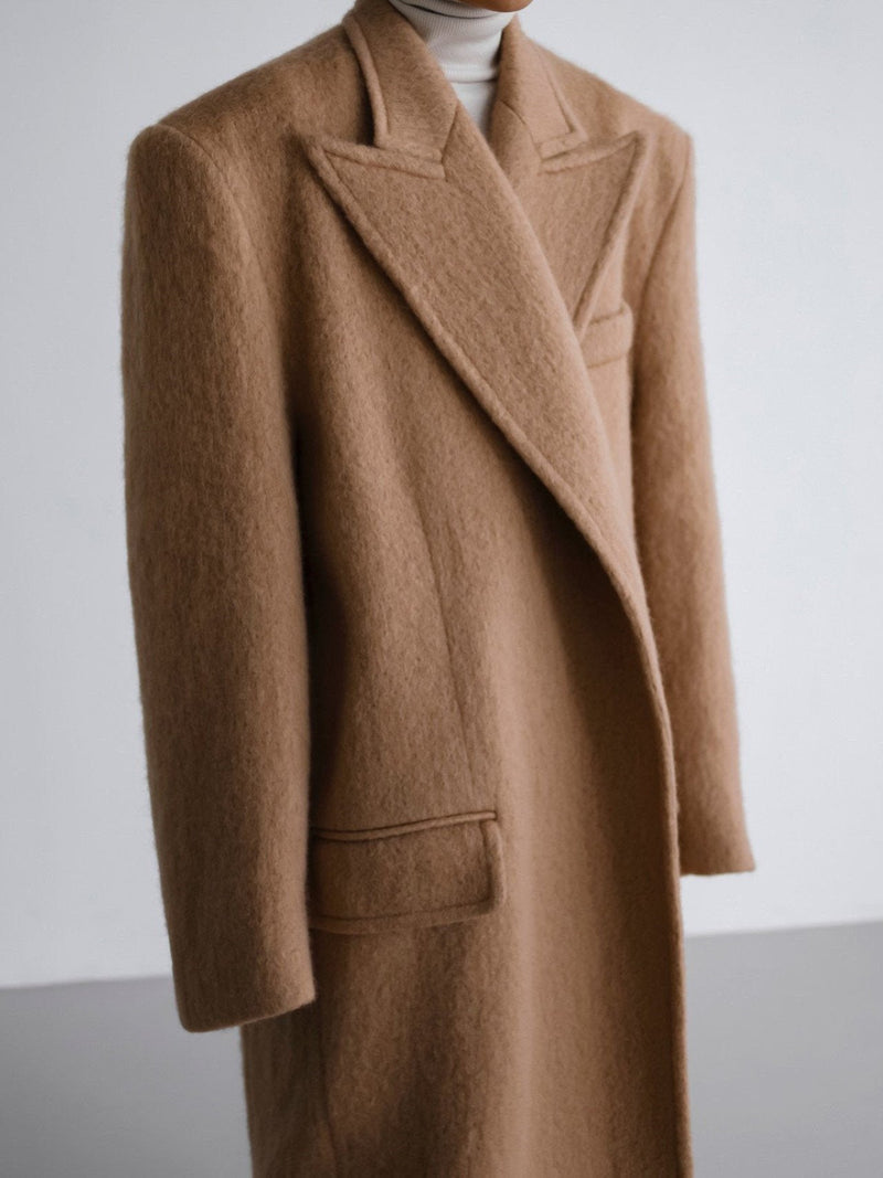 PEAKED LAPEL MOHAIR MAXI COAT