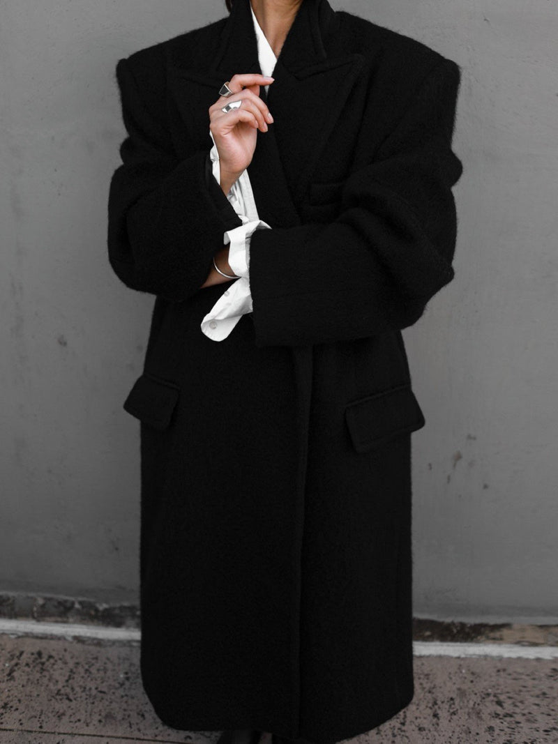 PEAKED LAPEL MOHAIR MAXI COAT