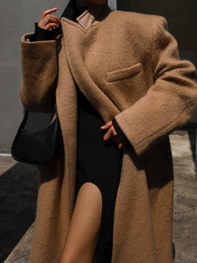 PEAKED LAPEL MOHAIR MAXI COAT