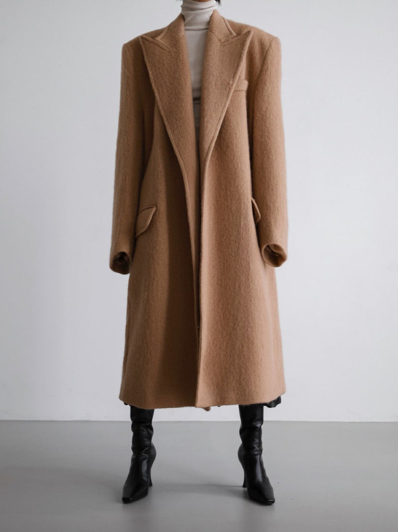 PEAKED LAPEL MOHAIR MAXI COAT