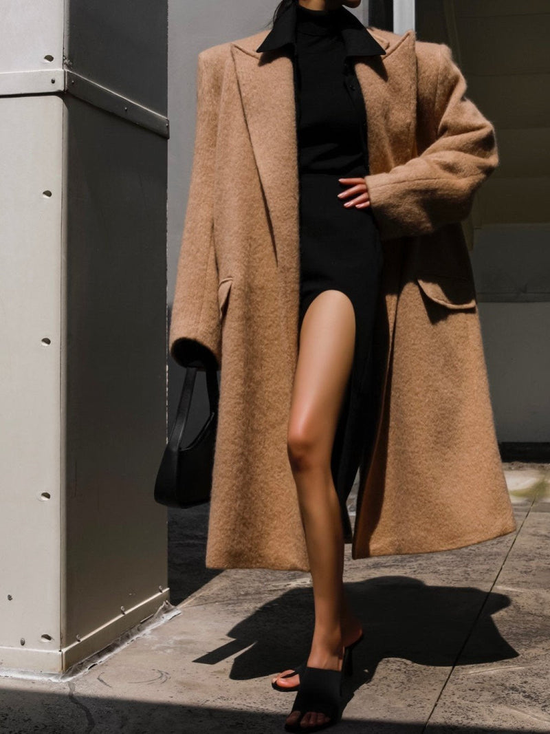 PEAKED LAPEL MOHAIR MAXI COAT