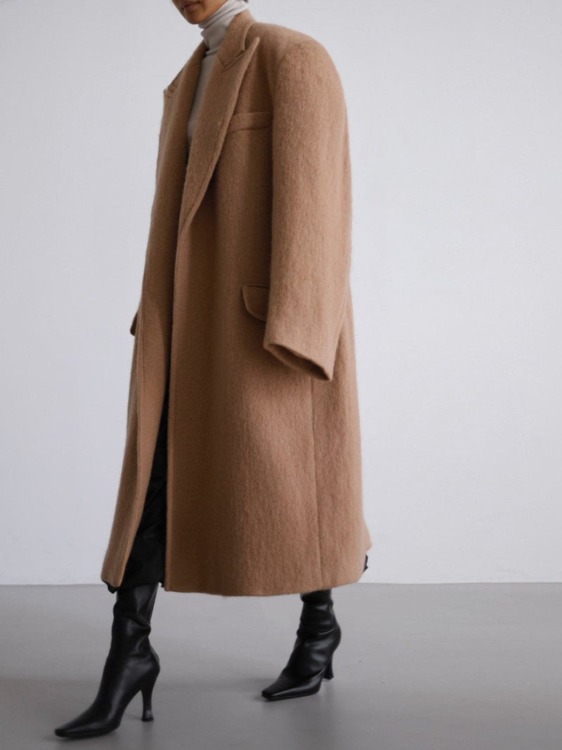 PEAKED LAPEL MOHAIR MAXI COAT