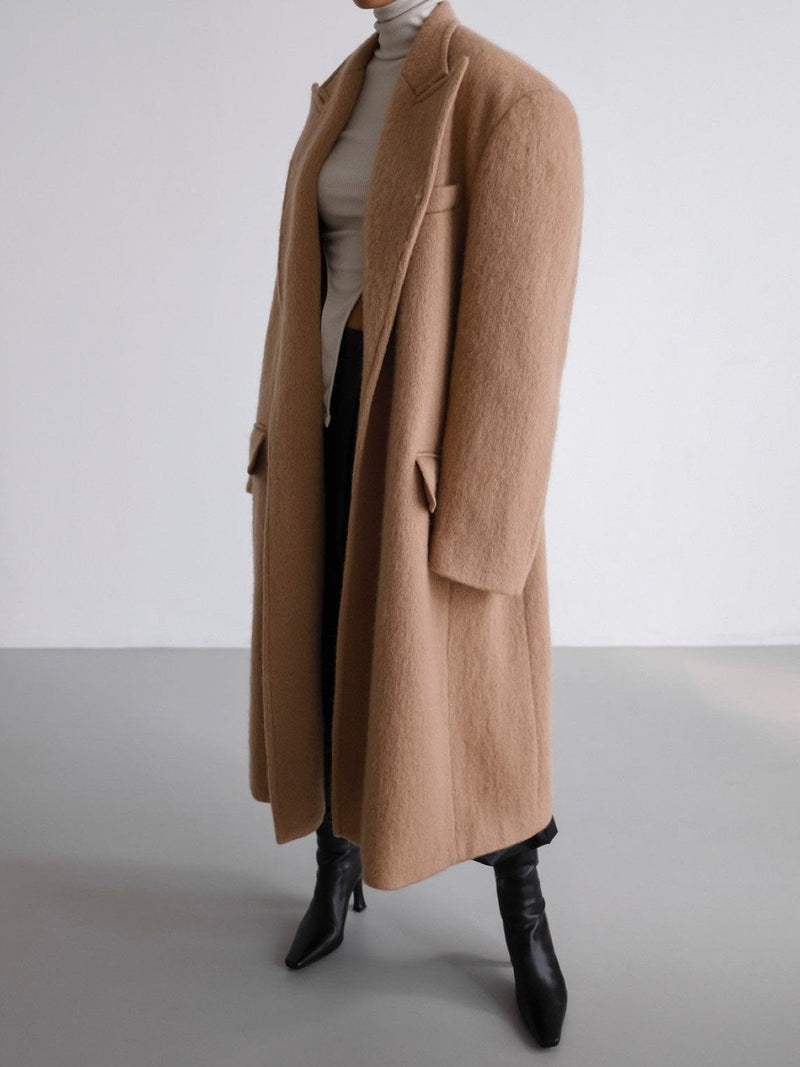 PEAKED LAPEL MOHAIR MAXI COAT