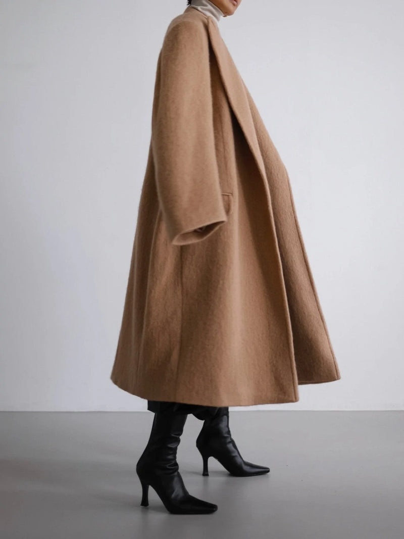 PEAKED LAPEL MOHAIR MAXI COAT