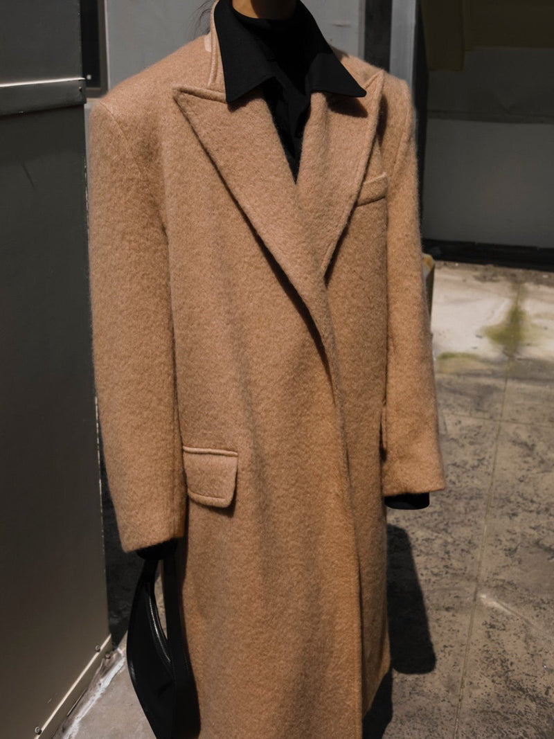 PEAKED LAPEL MOHAIR MAXI COAT