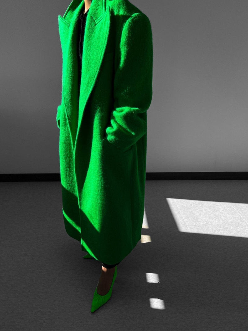 PEAKED LAPEL MOHAIR MAXI COAT