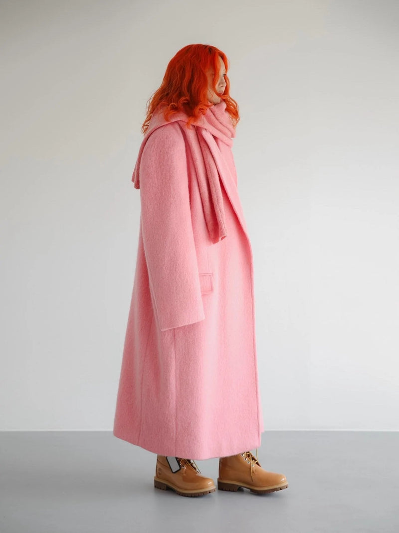 PEAKED LAPEL MOHAIR MAXI COAT