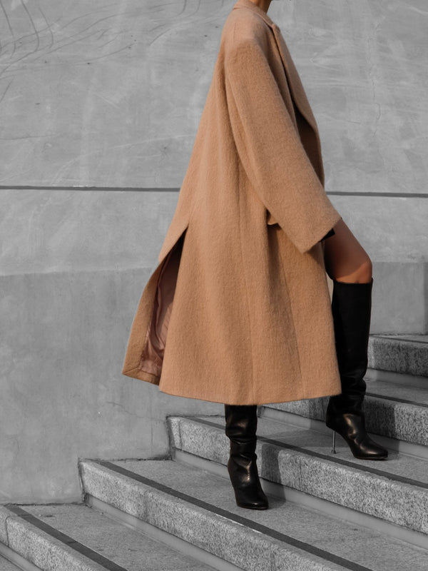 PEAKED LAPEL MOHAIR MAXI COAT