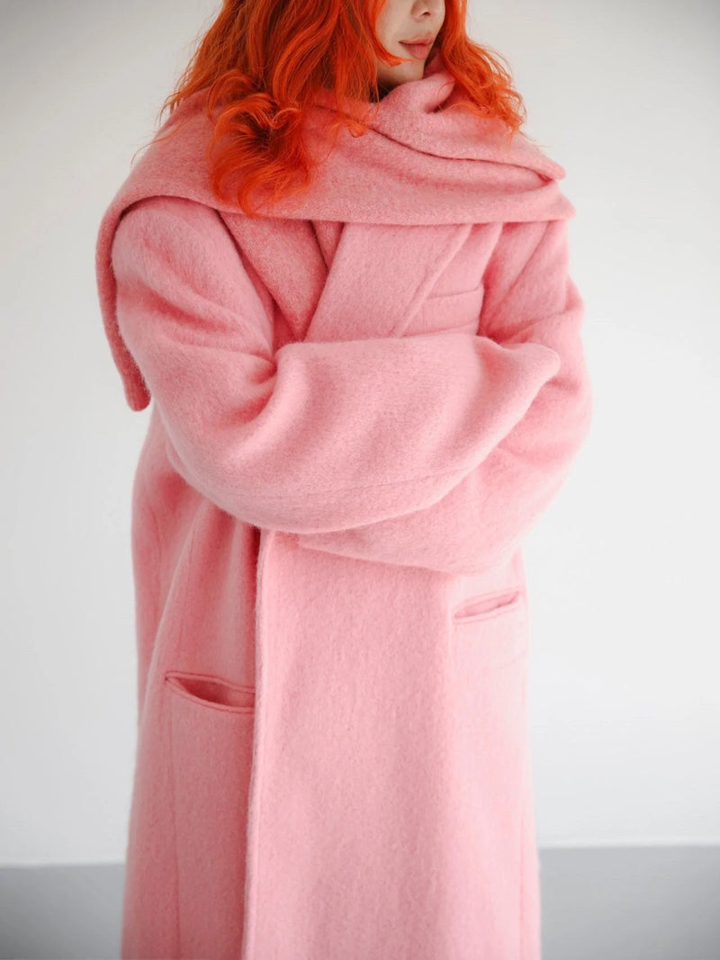 PEAKED LAPEL MOHAIR MAXI COAT