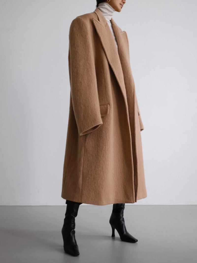 PEAKED LAPEL MOHAIR MAXI COAT