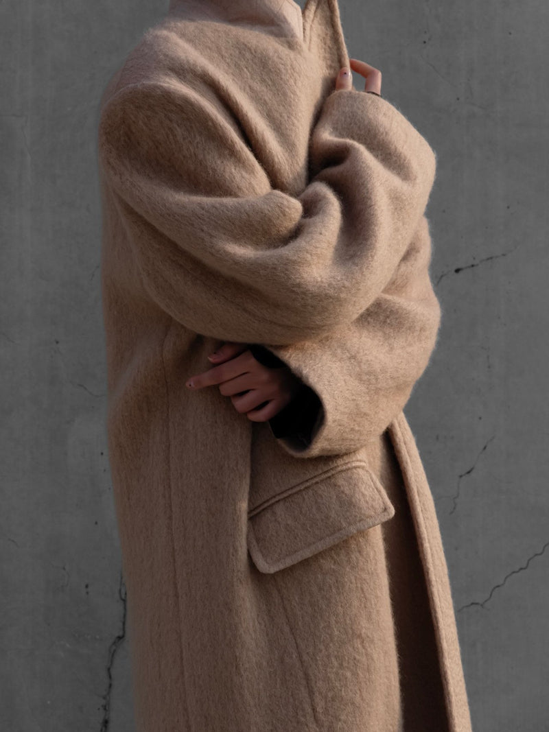 PEAKED LAPEL MOHAIR MAXI COAT