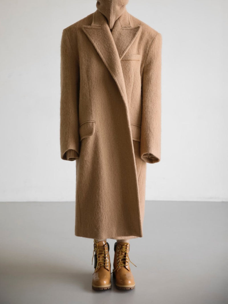 PEAKED LAPEL MOHAIR MAXI COAT