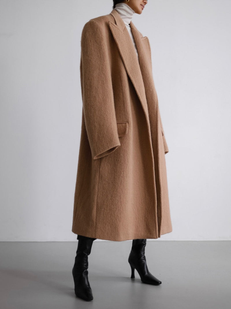 PEAKED LAPEL MOHAIR MAXI COAT