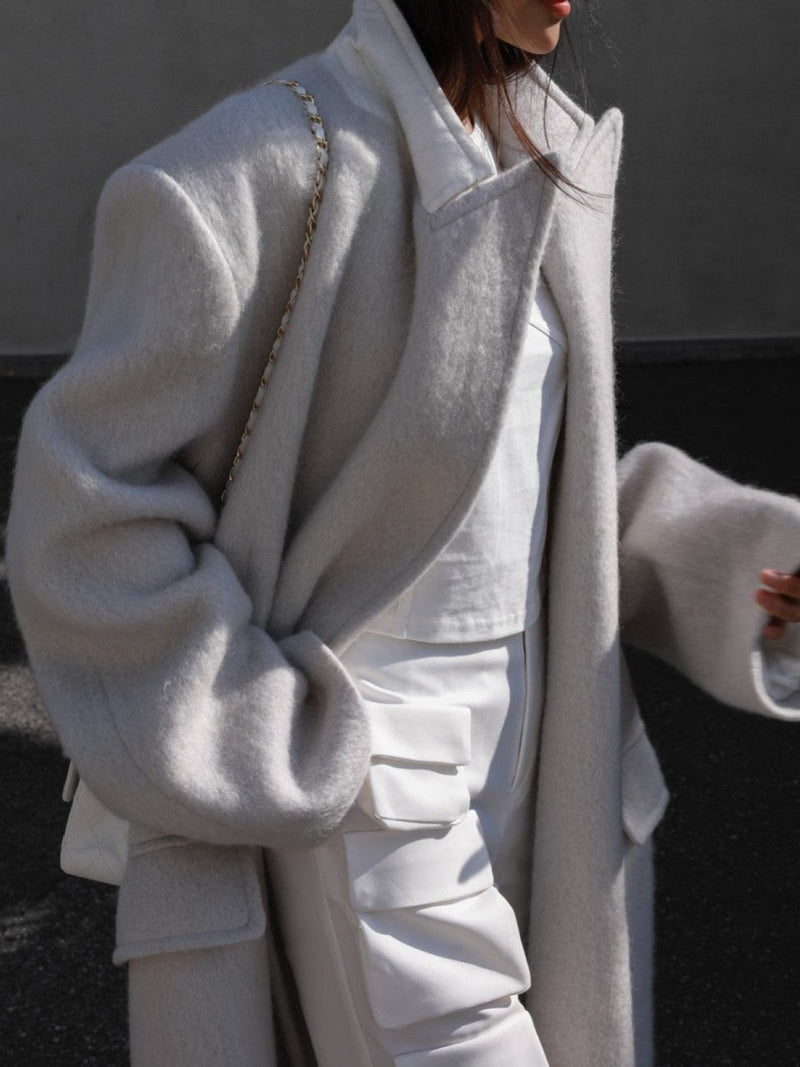 PEAKED LAPEL MOHAIR MAXI COAT