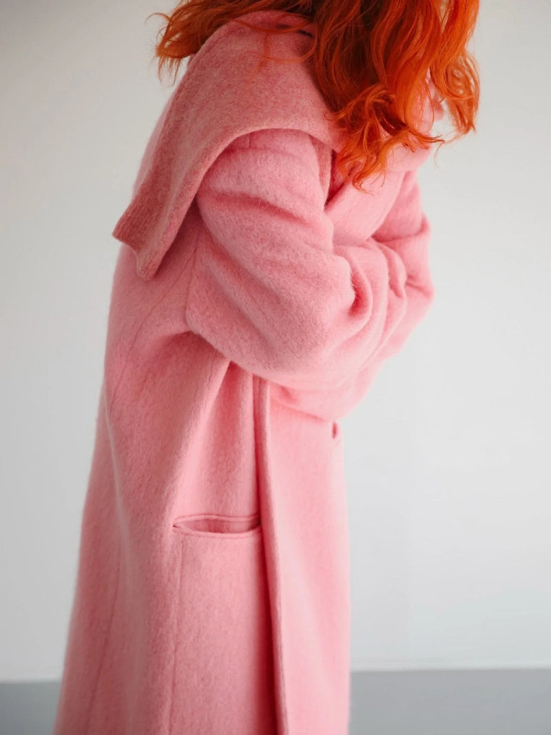 PEAKED LAPEL MOHAIR MAXI COAT