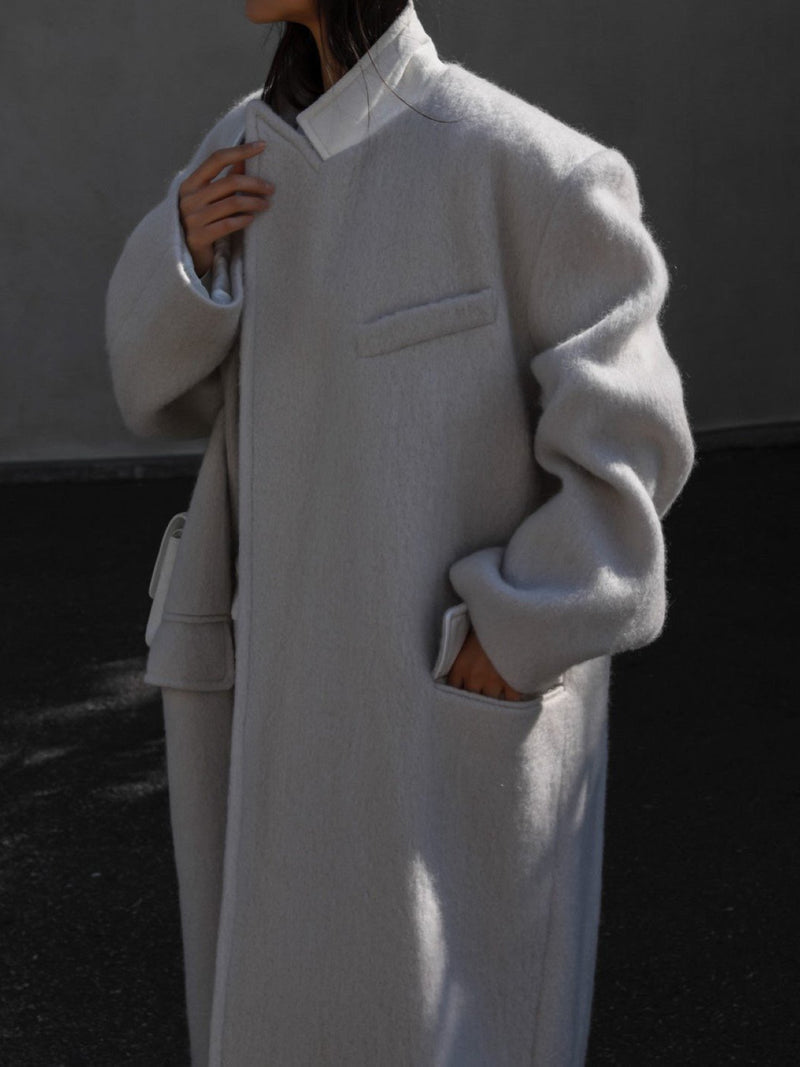 PEAKED LAPEL MOHAIR MAXI COAT