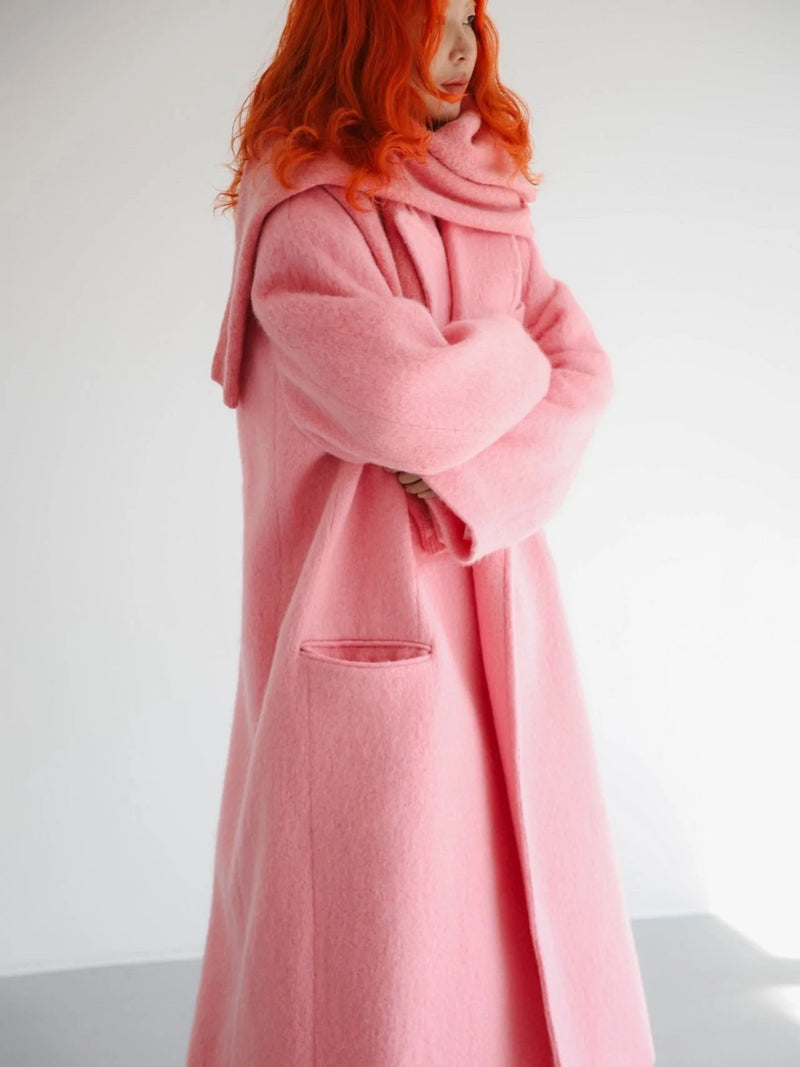 PEAKED LAPEL MOHAIR MAXI COAT