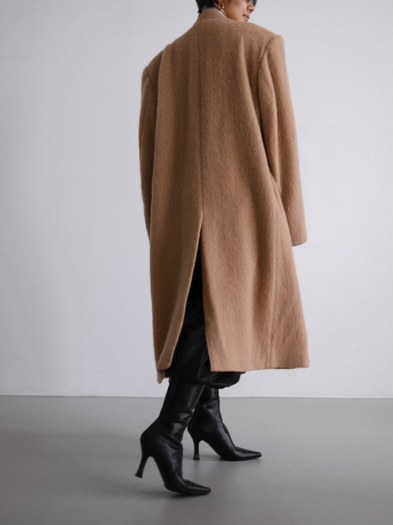 PEAKED LAPEL MOHAIR MAXI COAT