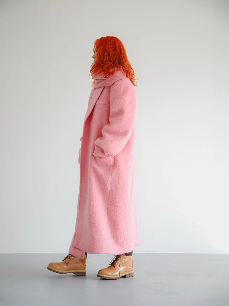 PEAKED LAPEL MOHAIR MAXI COAT