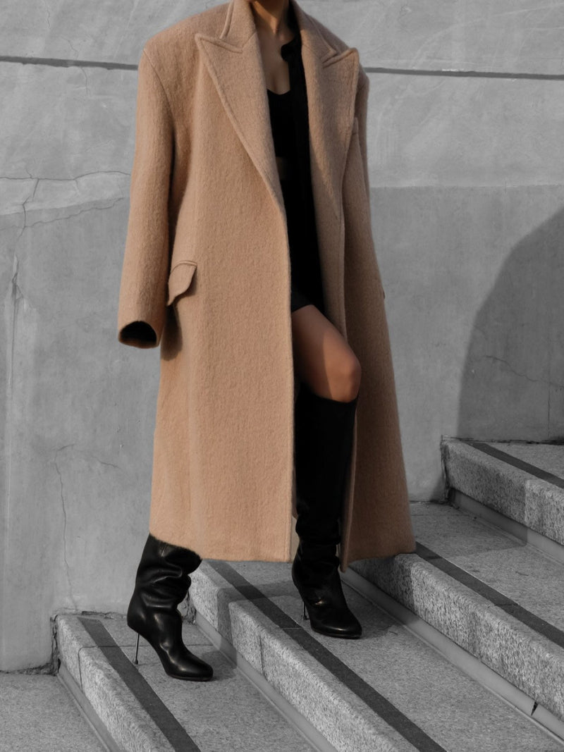 PEAKED LAPEL MOHAIR MAXI COAT