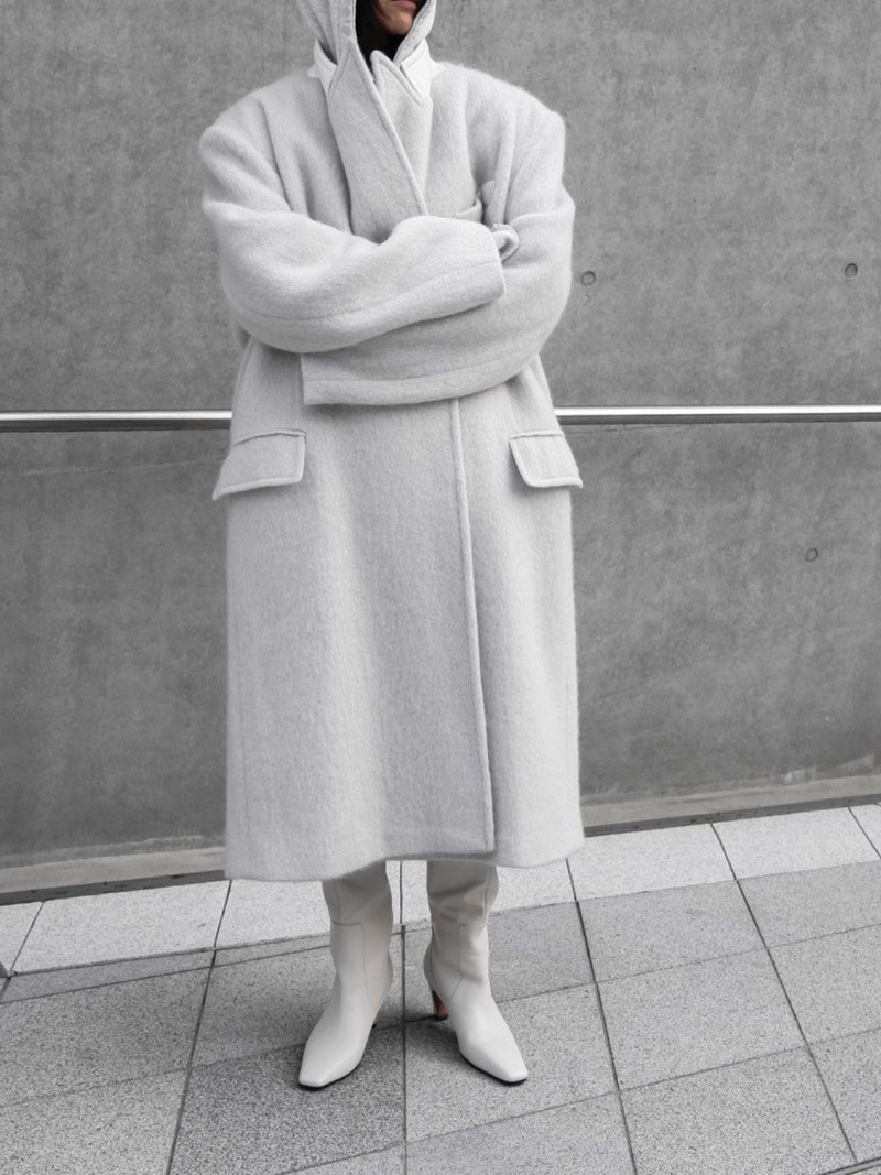 PEAKED LAPEL MOHAIR MAXI COAT