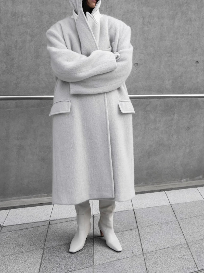 PEAKED LAPEL MOHAIR MAXI COAT