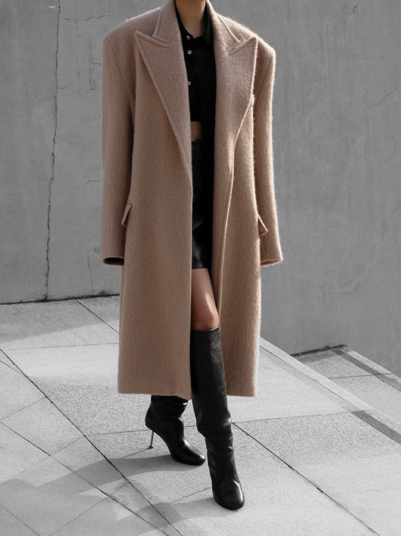 PEAKED LAPEL MOHAIR MAXI COAT