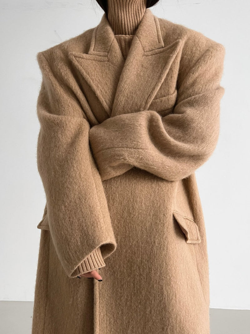 PEAKED LAPEL MOHAIR MAXI COAT