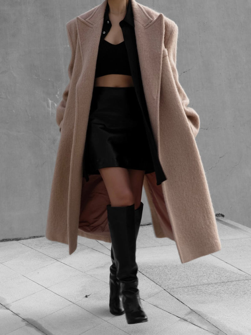 PEAKED LAPEL MOHAIR MAXI COAT