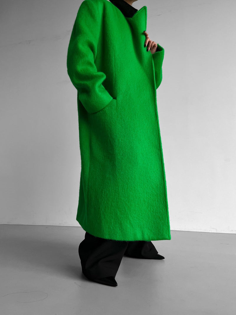 PEAKED LAPEL MOHAIR MAXI COAT