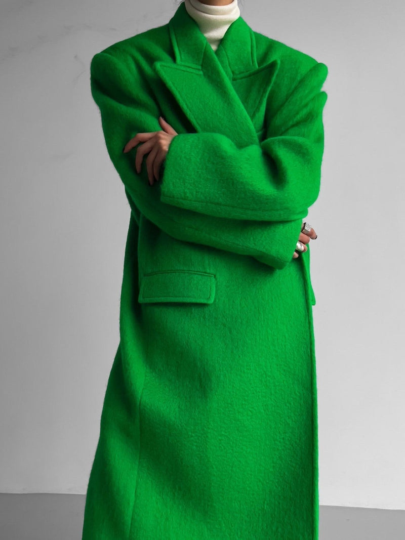 PEAKED LAPEL MOHAIR MAXI COAT