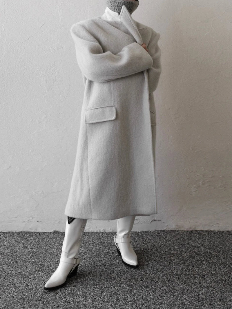 PEAKED LAPEL MOHAIR MAXI COAT