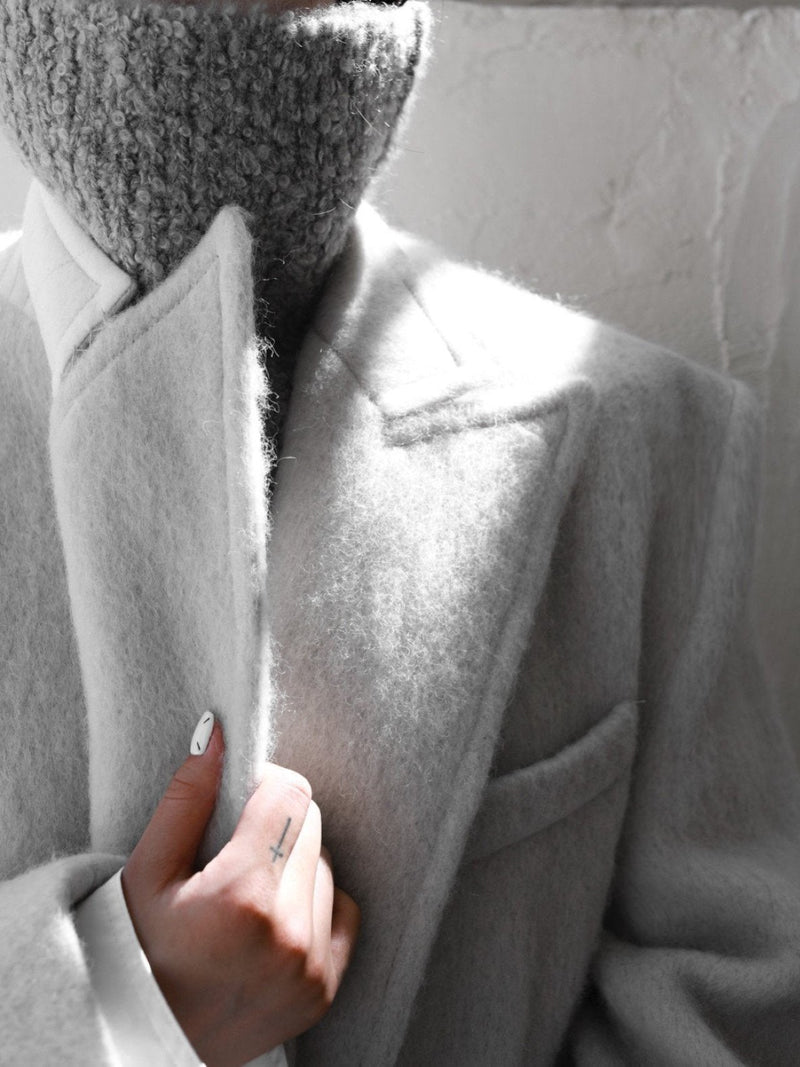 PEAKED LAPEL MOHAIR MAXI COAT