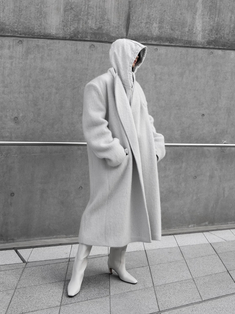 PEAKED LAPEL MOHAIR MAXI COAT