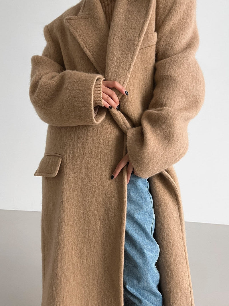 PEAKED LAPEL MOHAIR MAXI COAT