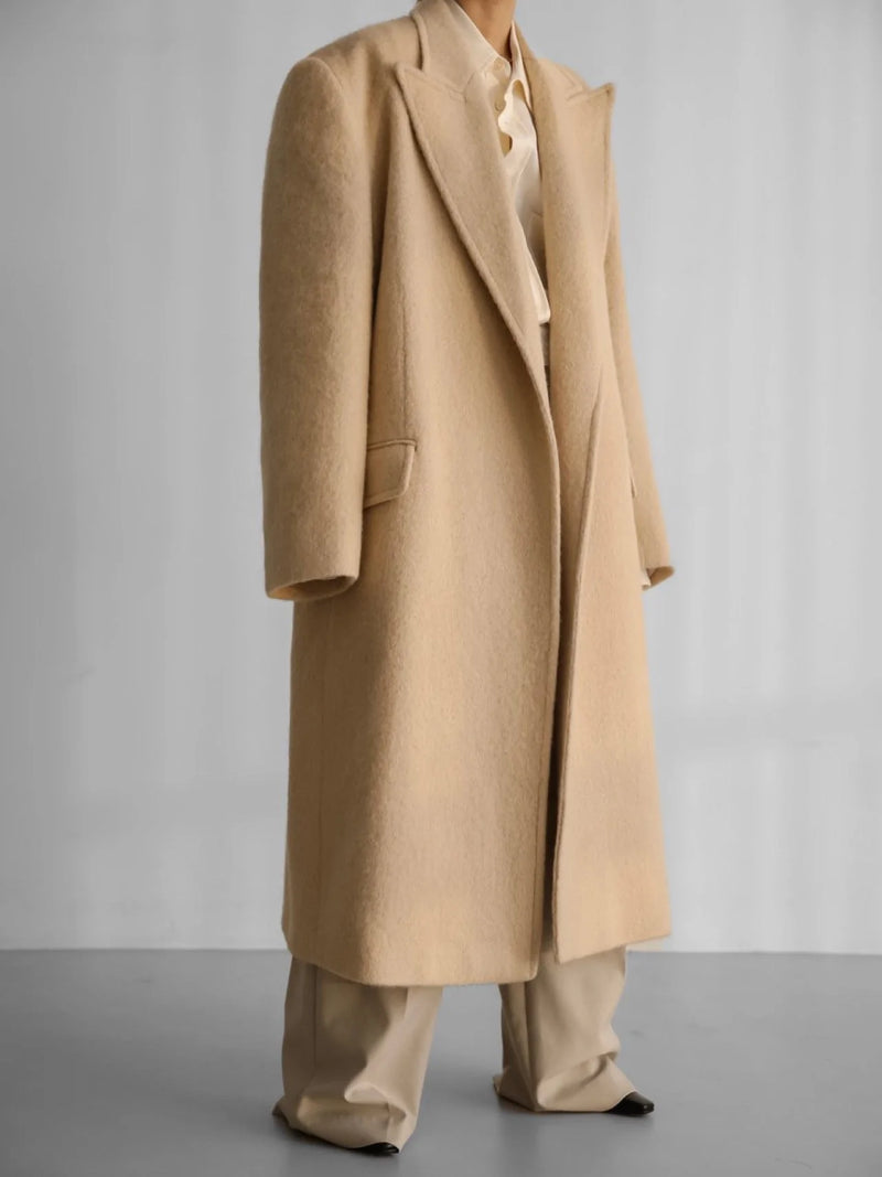 PEAKED LAPEL MOHAIR MAXI COAT