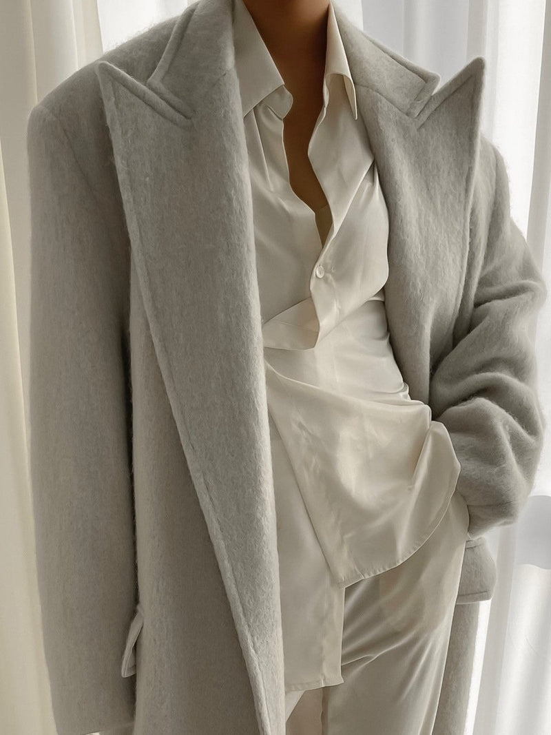 PEAKED LAPEL MOHAIR MAXI COAT