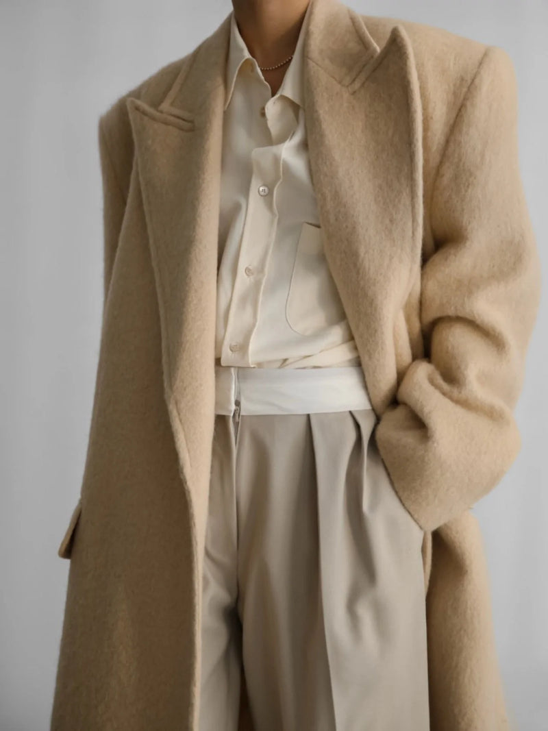 PEAKED LAPEL MOHAIR MAXI COAT