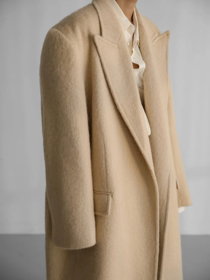 PEAKED LAPEL MOHAIR MAXI COAT