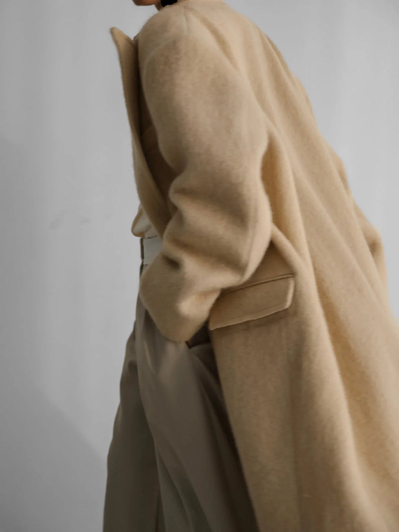 PEAKED LAPEL MOHAIR MAXI COAT