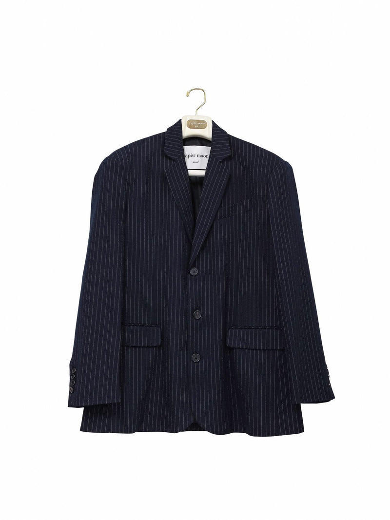 PIN STRIPE BUTTON DETAIL WOOL BLAZER