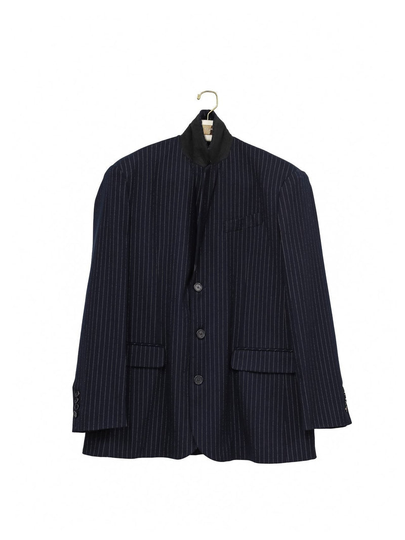 PIN STRIPE BUTTON DETAIL WOOL BLAZER