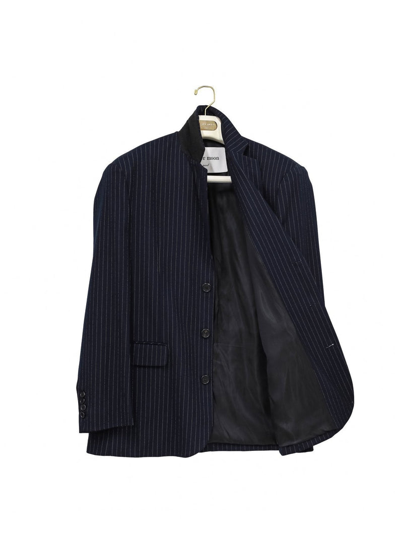 PIN STRIPE BUTTON DETAIL WOOL BLAZER